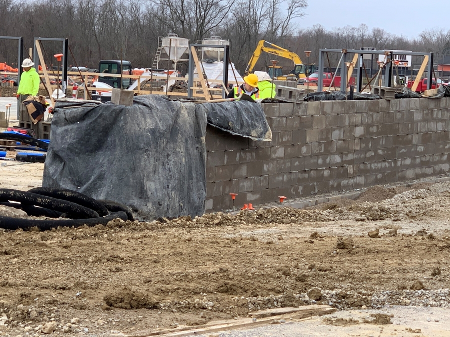 block wall on a construction site